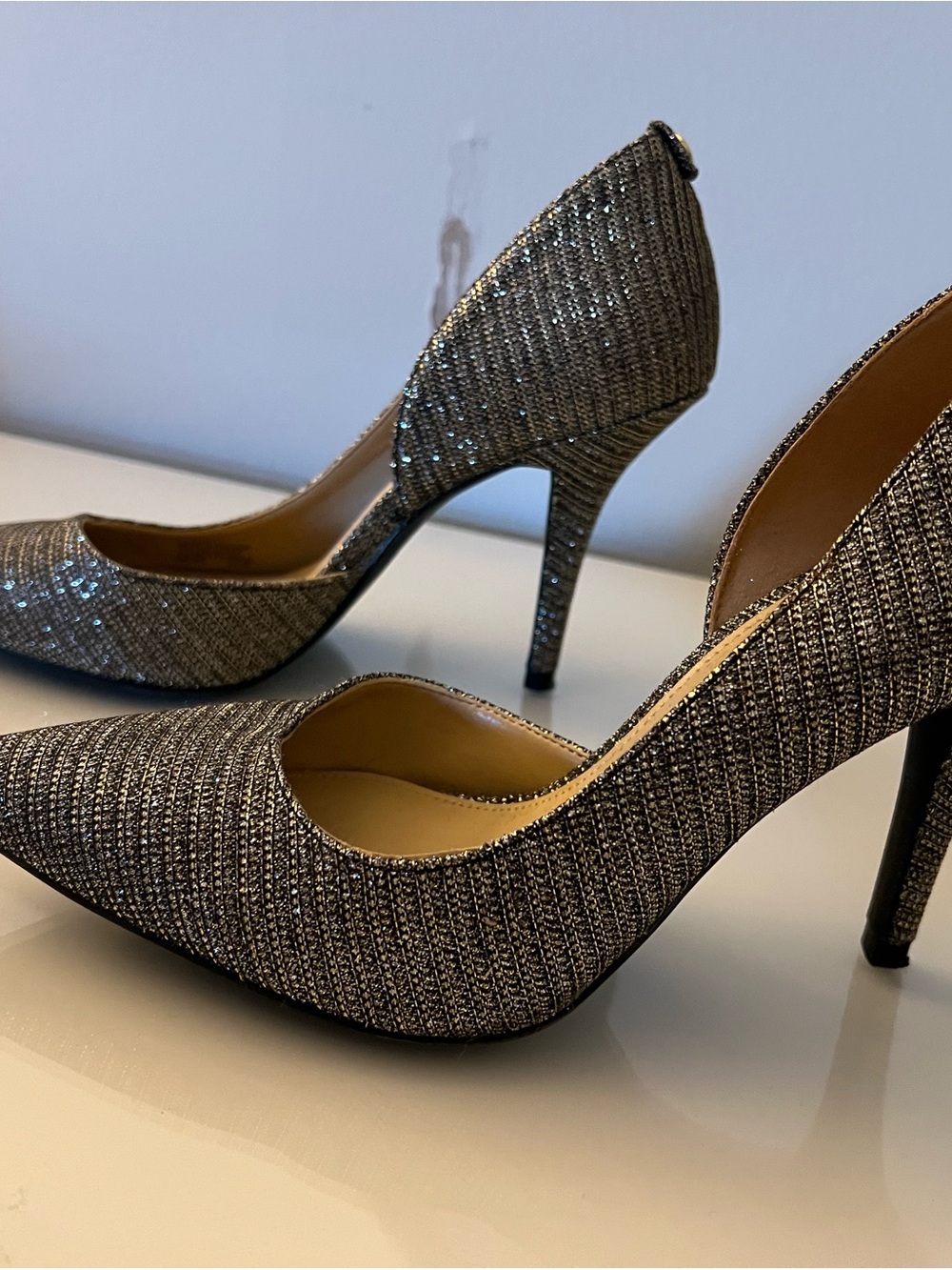 Michael Kors Glitter Pointed-Toe High Heels in Silver
